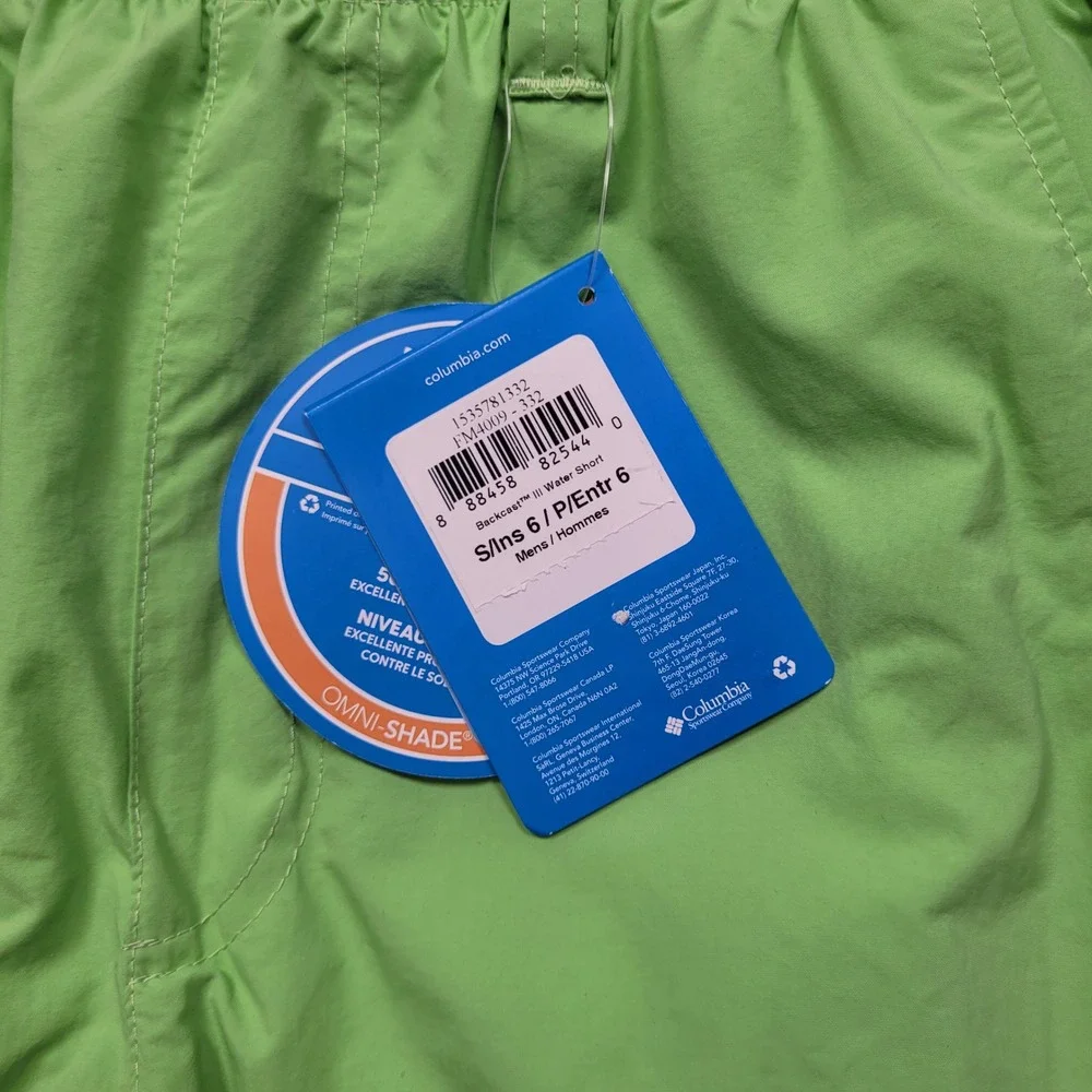 Columbia Backcast III Water Short Mens Small Lime Green FM4009-332 UPF 50 PFG